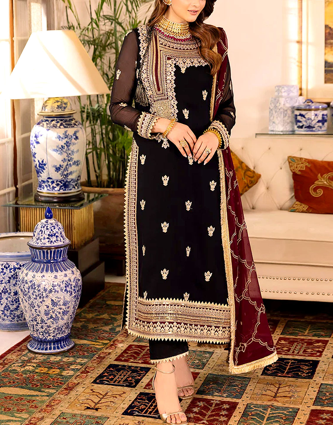 Elegant Embroidered Black Chiffon Party Wear Dress 2024 Price in Pakistan