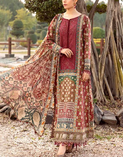 Heavy Schiffli Embroidered EID Lawn Dress 2024 with Chiffon Dupatta Price in Pakistan