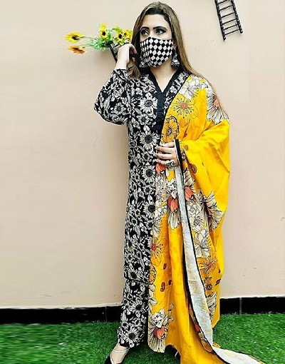 Digital All-Over Sunflower Print EID Lawn Suit with Voil Lawn Dupatta Price in Pakistan