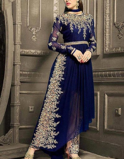 Indian Embroidered Blue Chiffon Frock Price in Pakistan