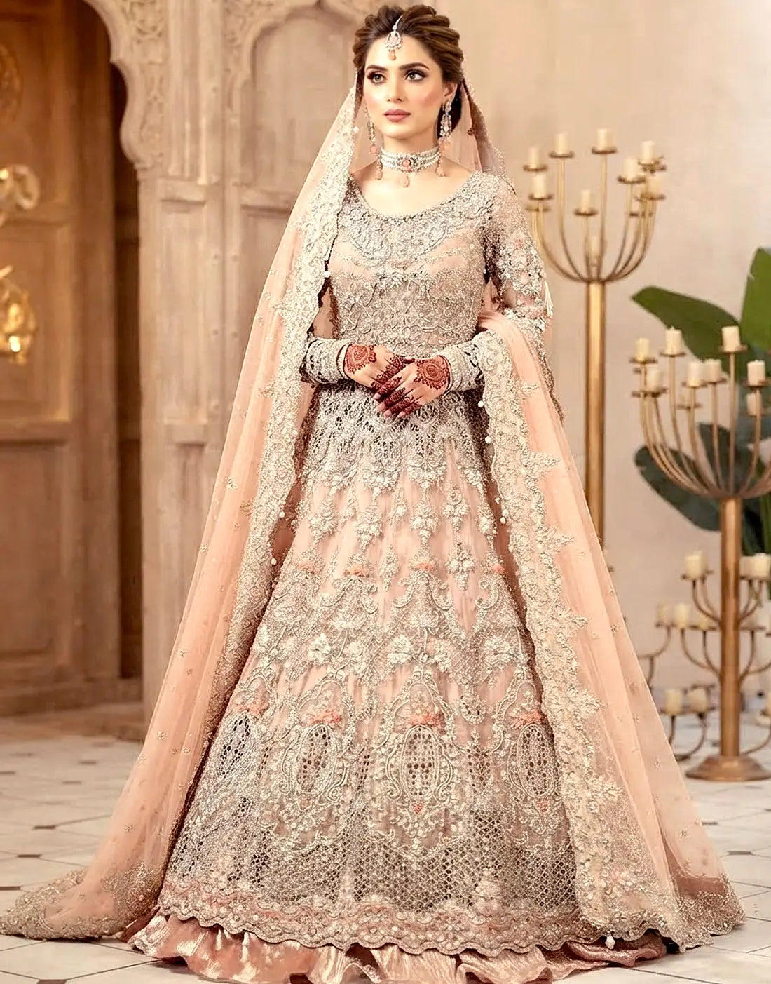 Luxurious 3D Handwork & Embroidered Net Bridal Maxi Dress