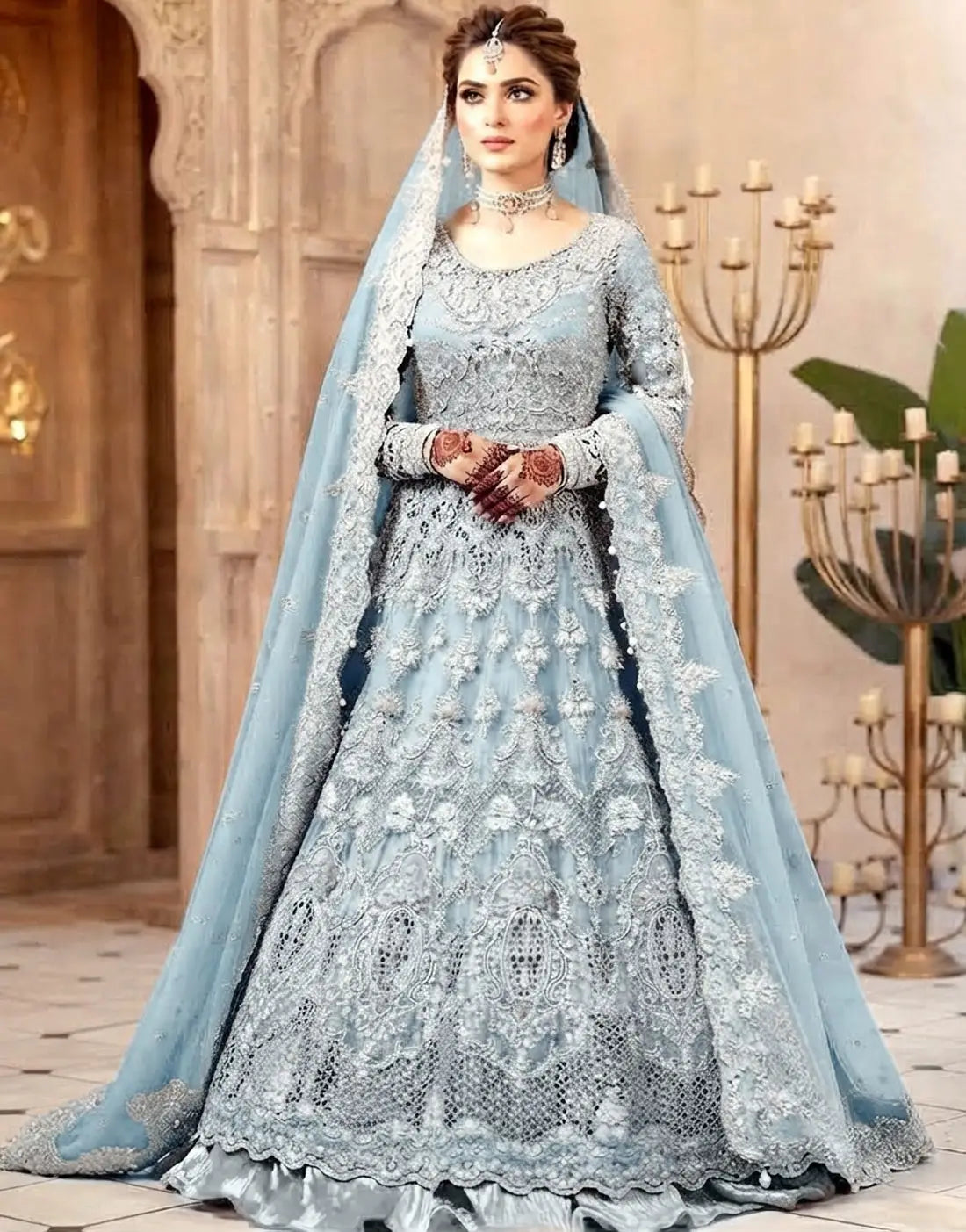 Luxurious 3D Handwork & Embroidered Net Bridal Maxi Dress