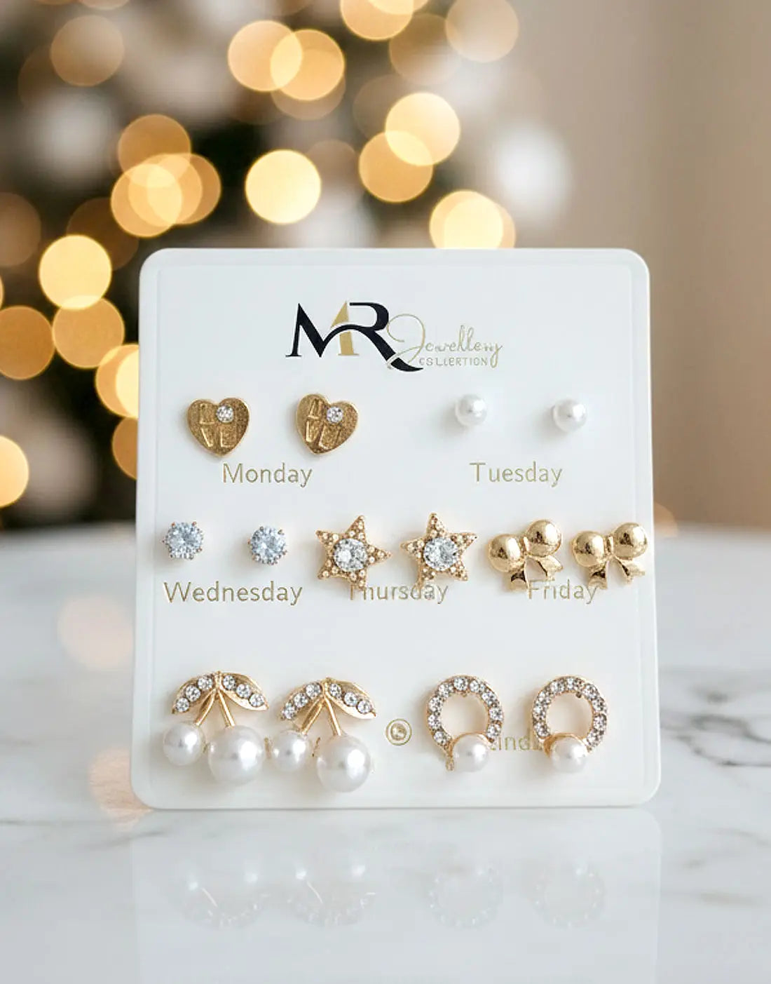 7 Pairs Minimalist Stud Earrings Set in Bow Floral Heart Star Shape for Jewelry Gift