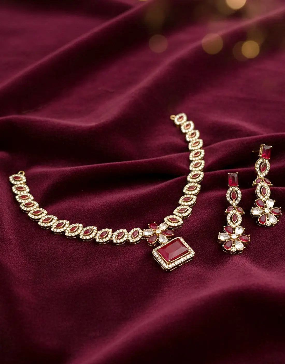 Adorable Zircon Studded Bridal Necklace with Earrings