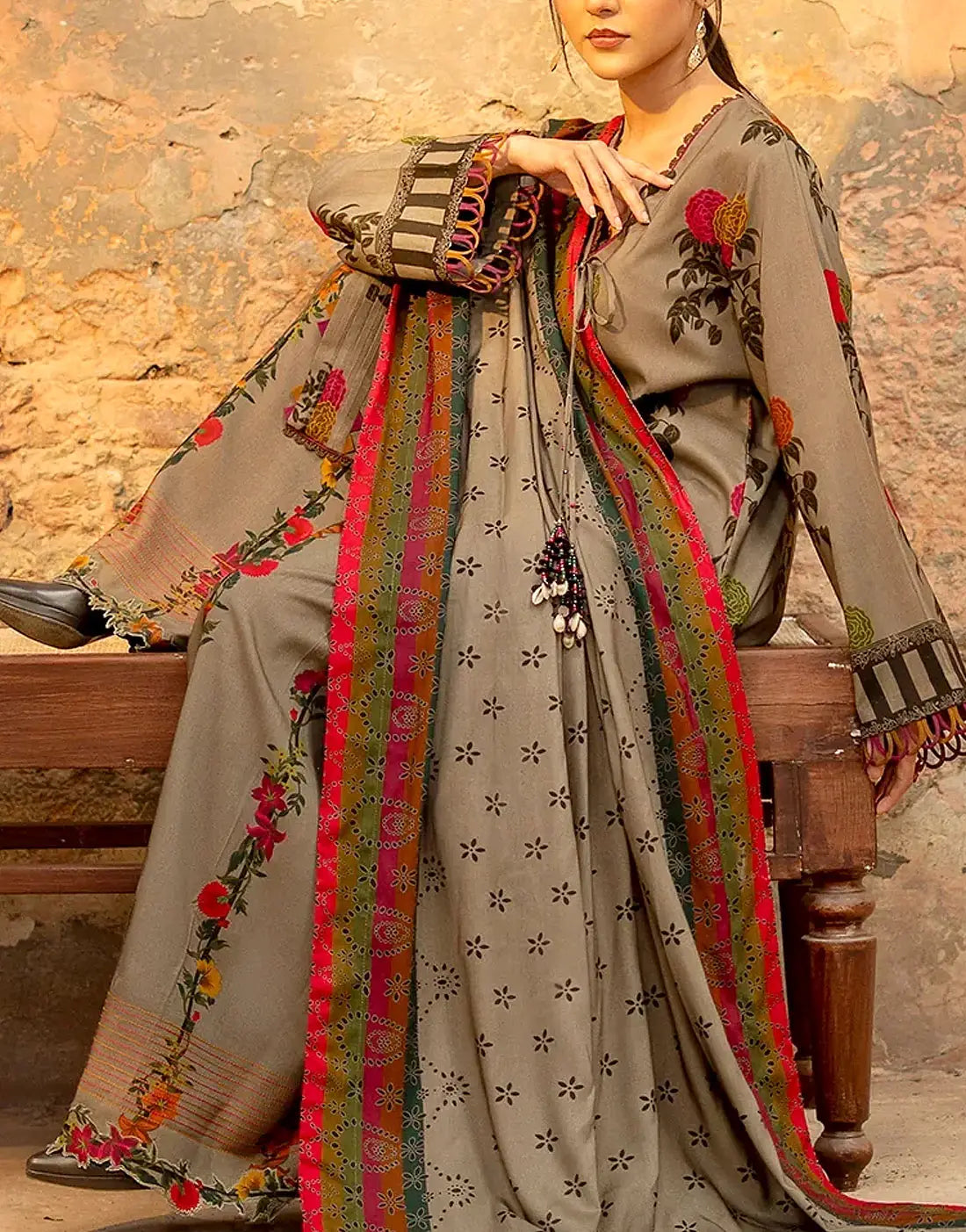 Elegant All-Over Print Lawn Suit with 4-Side Emb. Chiffon Dupatta