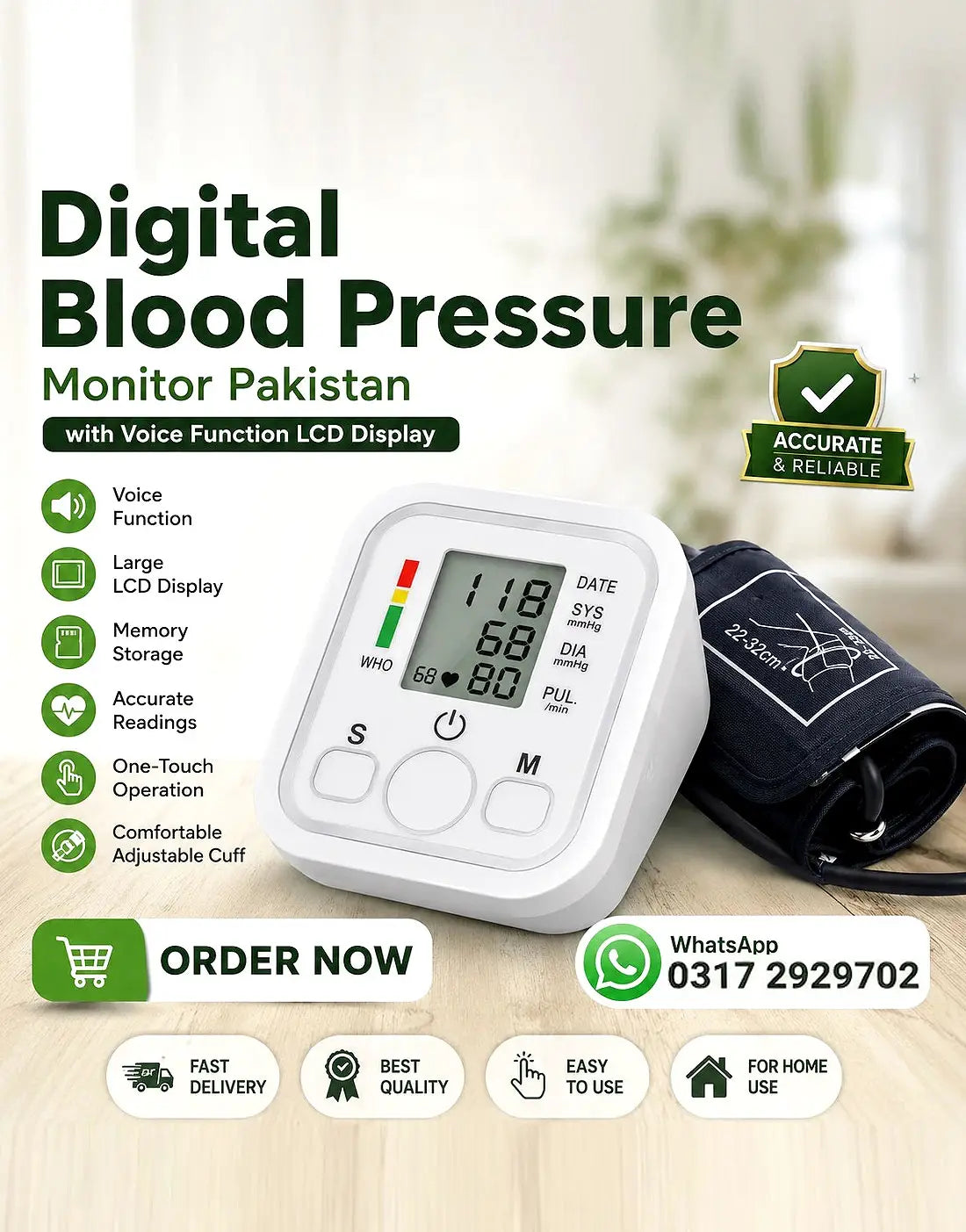 Digital Blood Pressure Monitor – Fully Automatic Upper Arm BP Machine