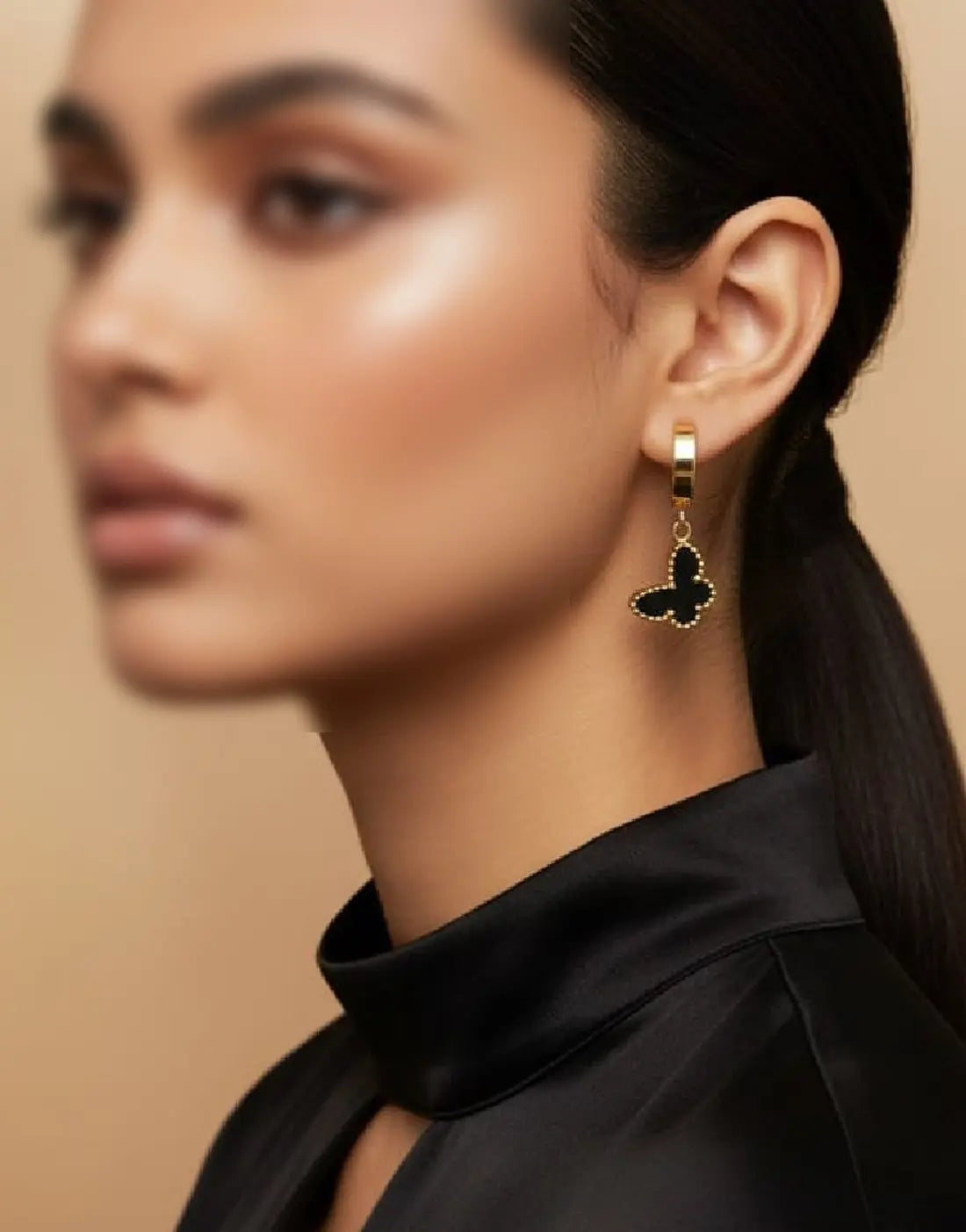 Trendy Gold Plated Stainless Steel Butterfly Earrings