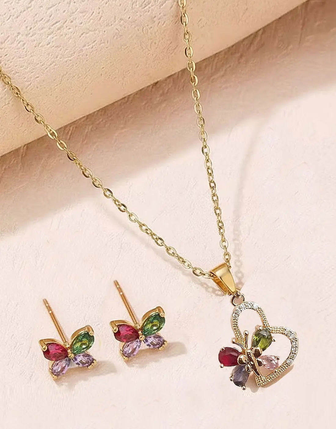 Minimalist Multicolor Butterfly Shaped Necklace Set for Girls & Women