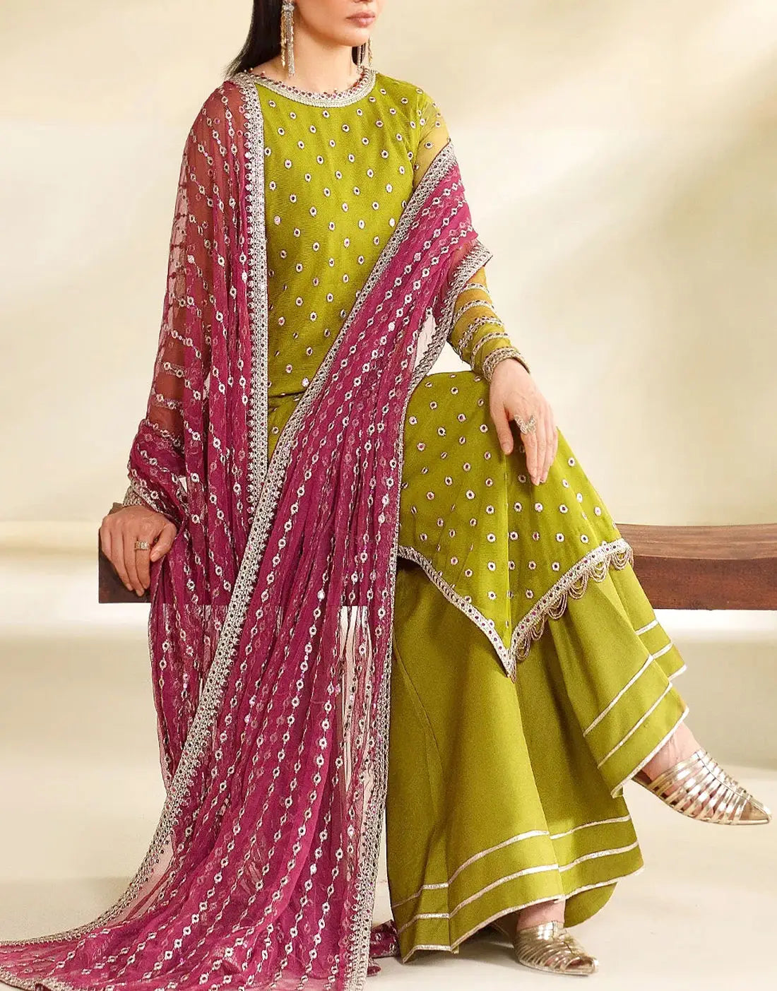 Elegant Embroidered Formal Chiffon Mehndi Party Wear Dress