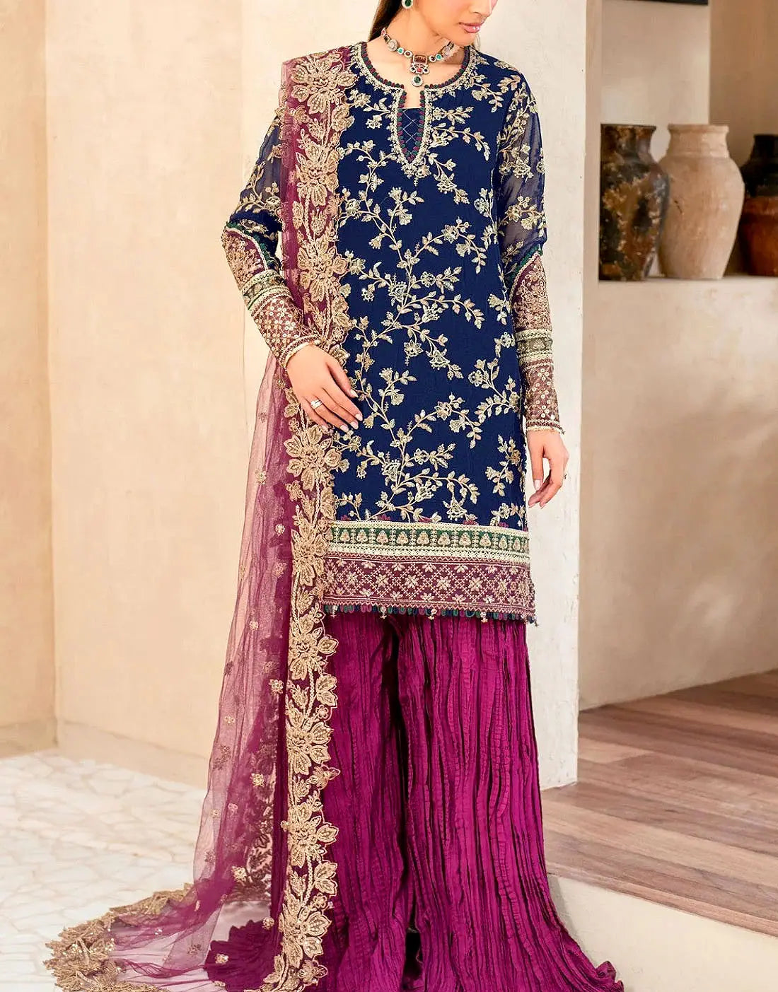 Adorable Heavy Embroidered Formal Chiffon Wedding Wear Dress