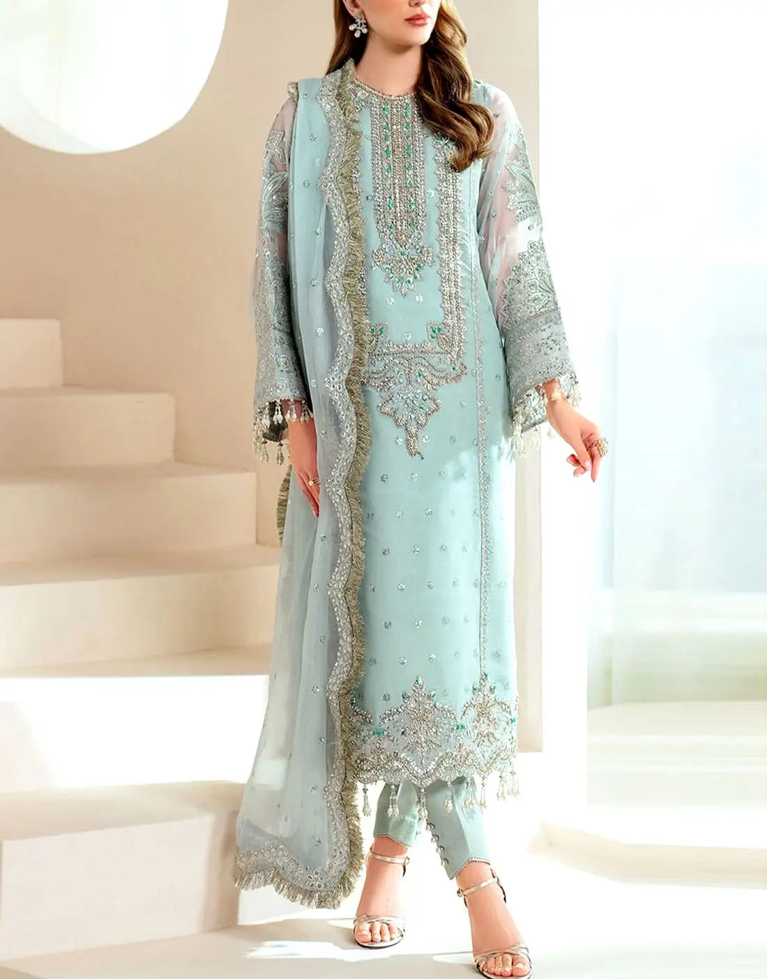 Handwork Heavy Embroidered Formal Chiffon Dress - Ideal for Party & Wedding