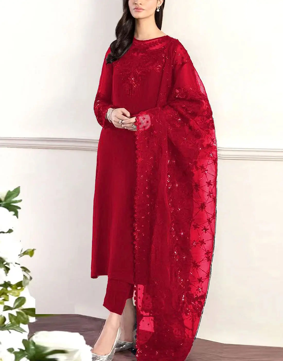 sachin and babi light blue dress Ready Made Embroidered Red Chiffon Maxi with Inner (CHI-573) Online  Shopping & Price in Pakistan