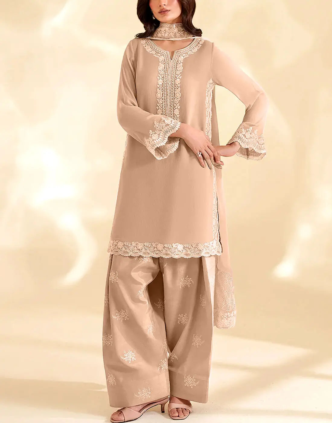 Decent Embroidered Chiffon Party Wear Dress Design 2026