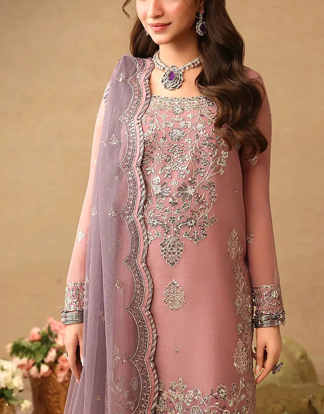 Fancy Handwork Embroidered Chiffon Party Dress Design 2026