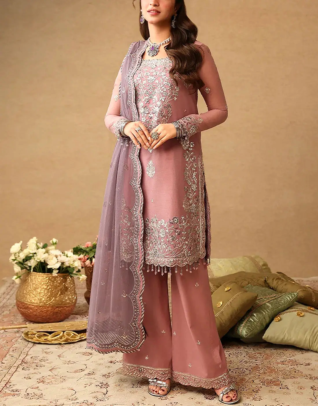 Fancy Handwork Embroidered Chiffon Party Dress Design 2026