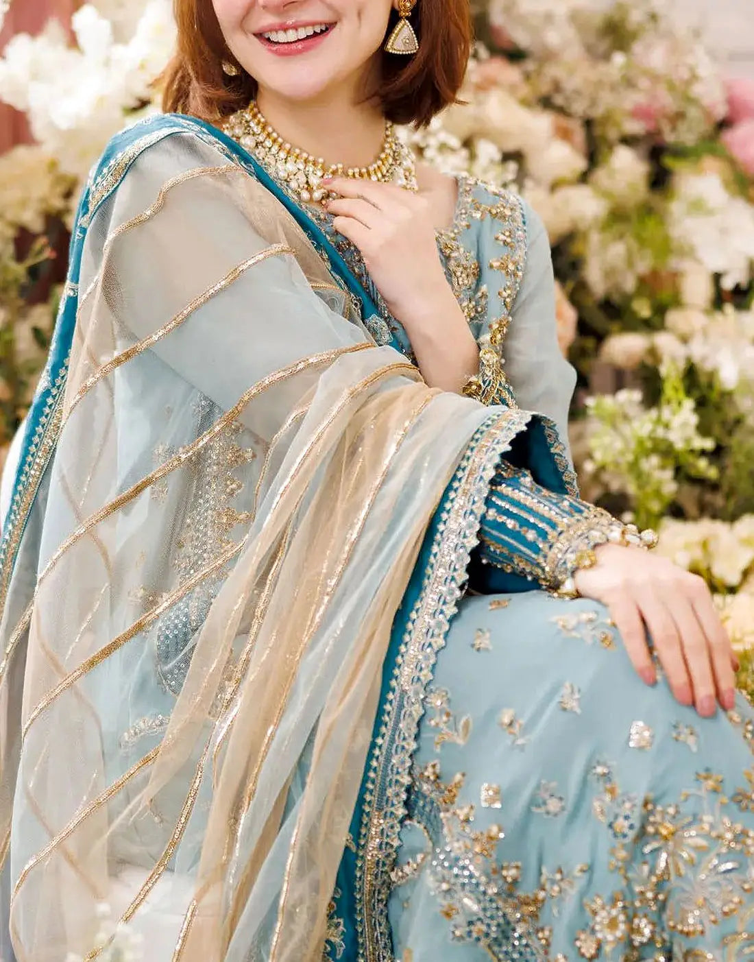 Glamorous Handwork Embroidered Chiffon Wedding Wear Dress