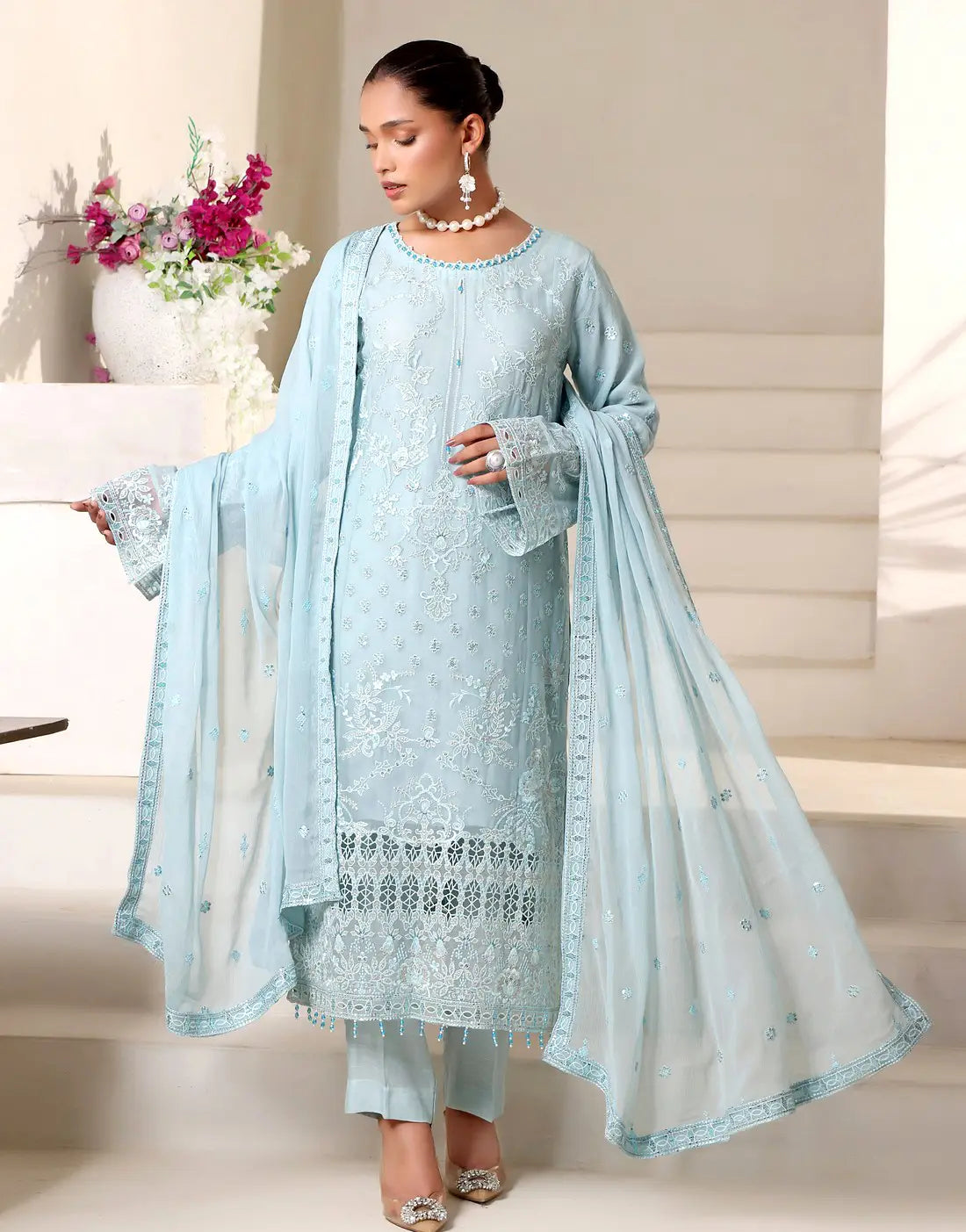 Samara Semi-Stitched Embroidered Chiffon Dress for Formal and Party Wear
