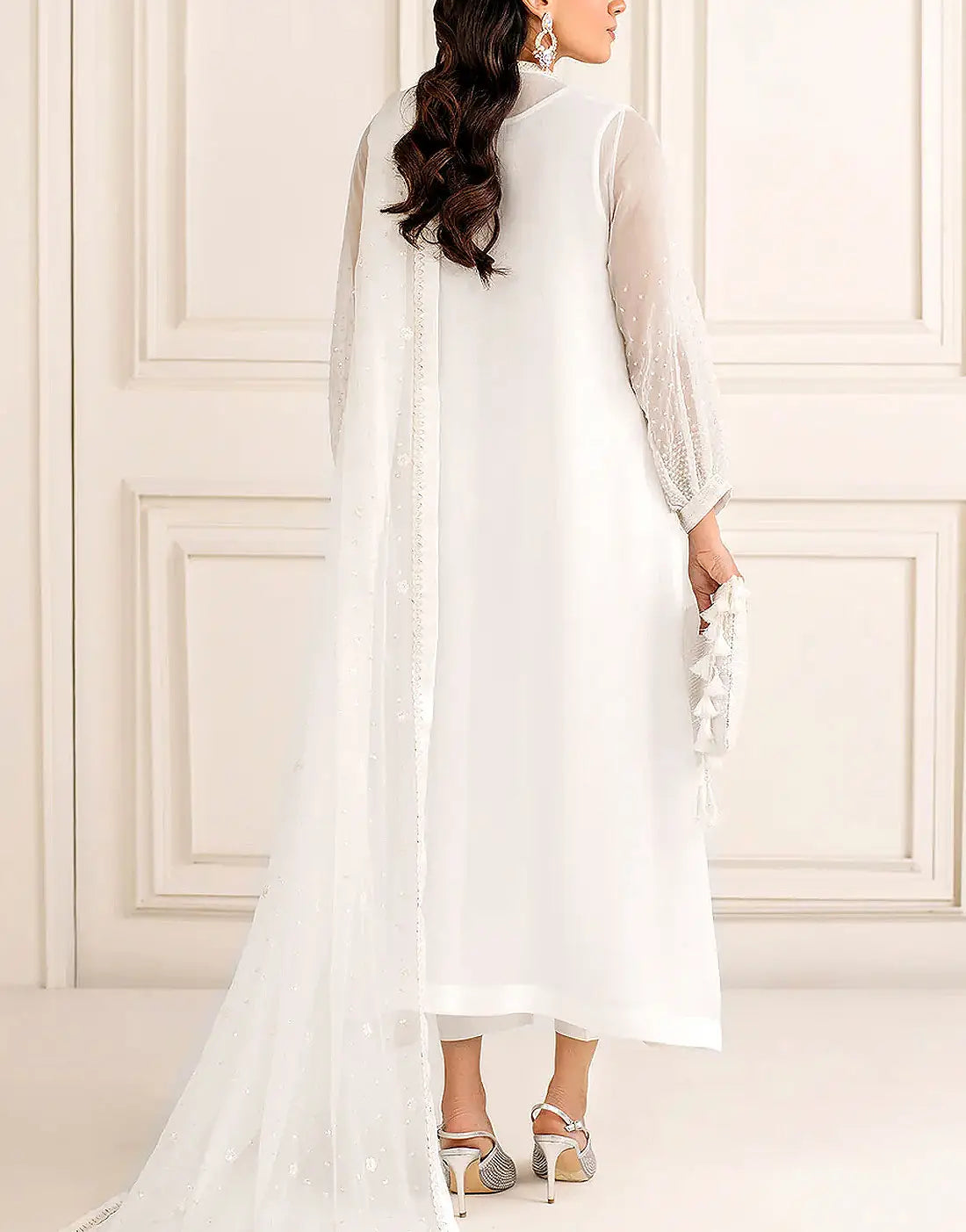 Decent Embroidered White Formal Chiffon Party Wear Dress