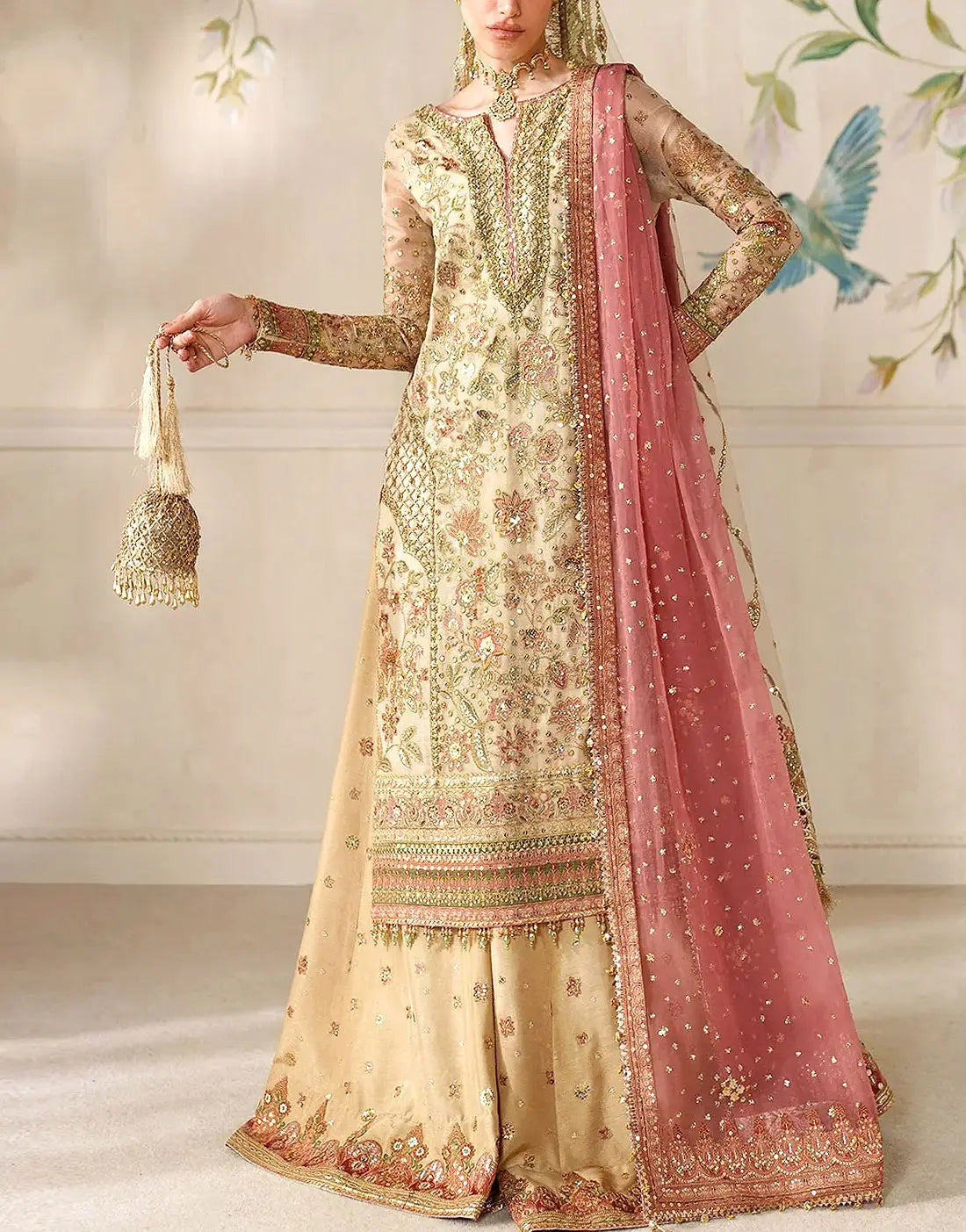 Premium Quality Handwork Embroidered Chiffon Bridal Wear Dress