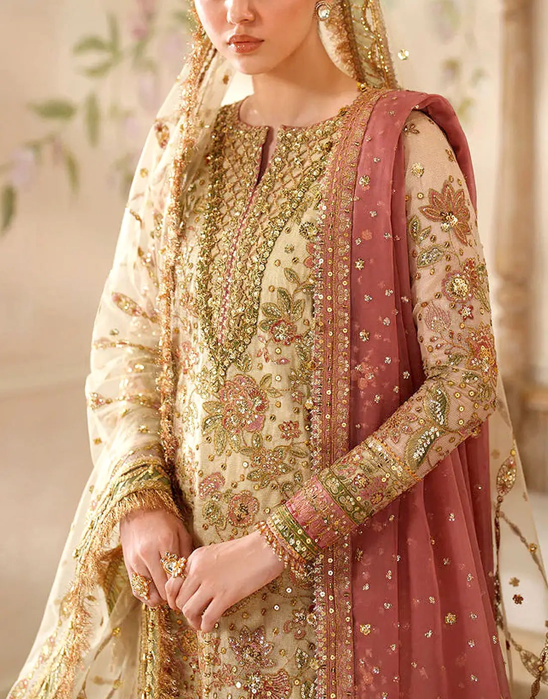 Premium Quality Handwork Embroidered Chiffon Bridal Wear Dress