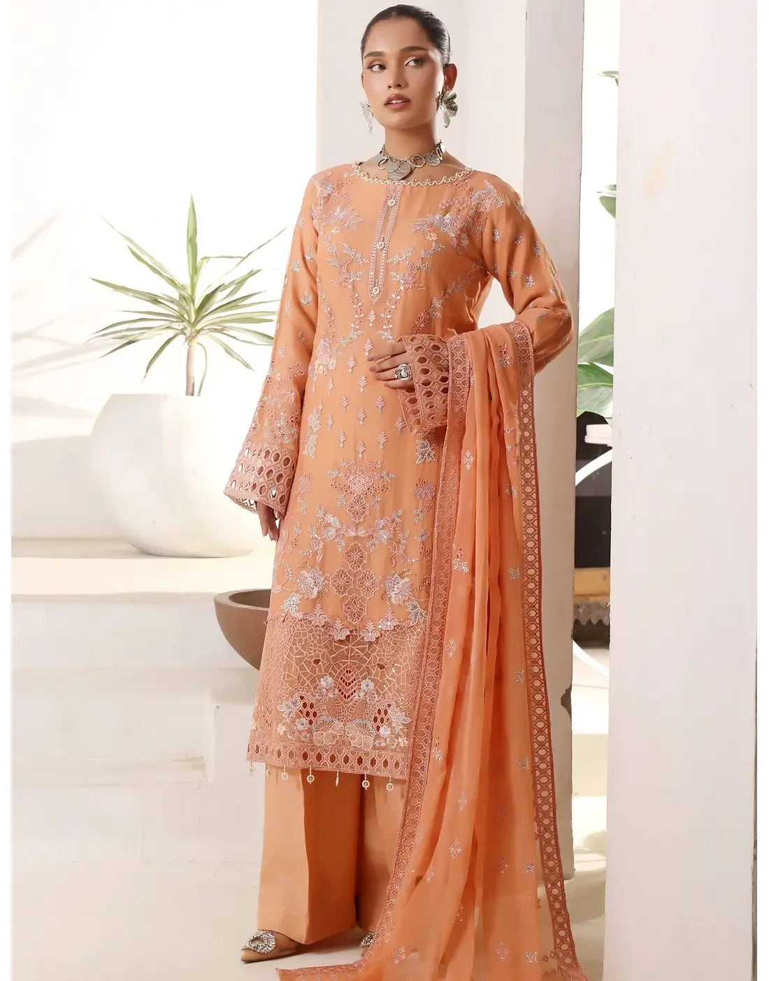 Samara Semi-Stitched Embroidered Chiffon Dress for Formal and Party Wear