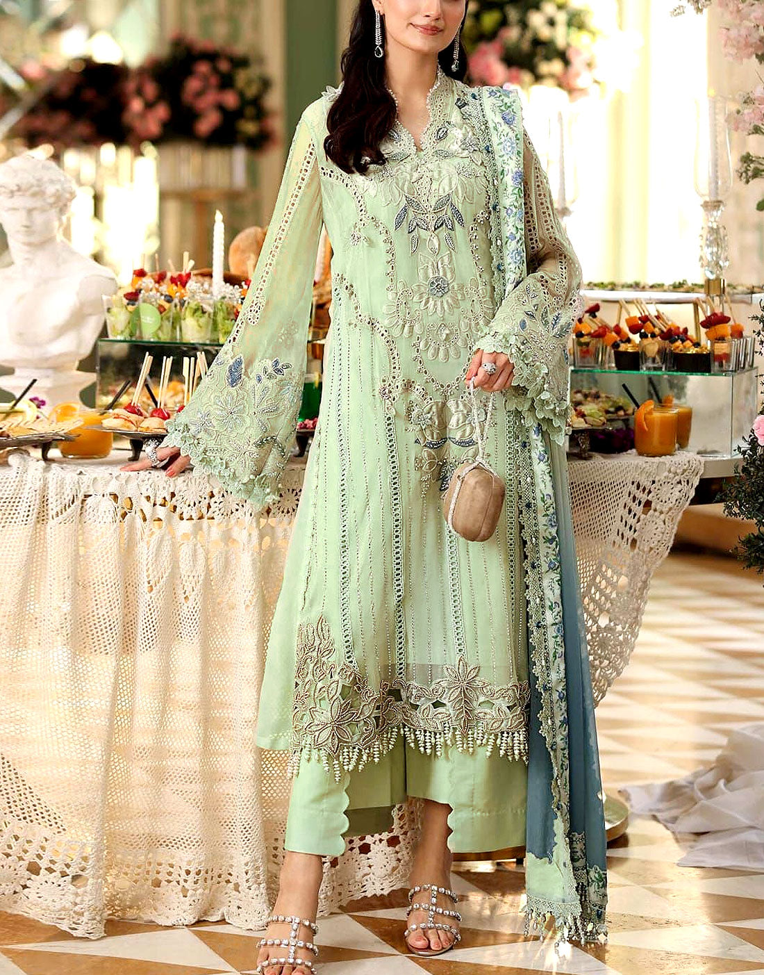 luxurious chiffon dresses Heavy Embroidered Wedding Dress 2026 with Handcrafted Detailing – Best Price Online in Pakistan Color:Red/Blue 50%OFF Consignment Prom Gowns on