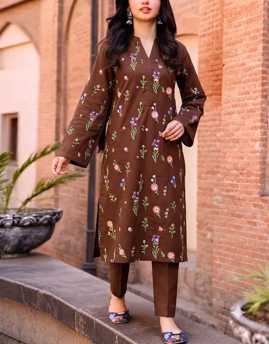 Fancy Embroidered Cotton Party Dress with Emb. Chiffon Dupatta