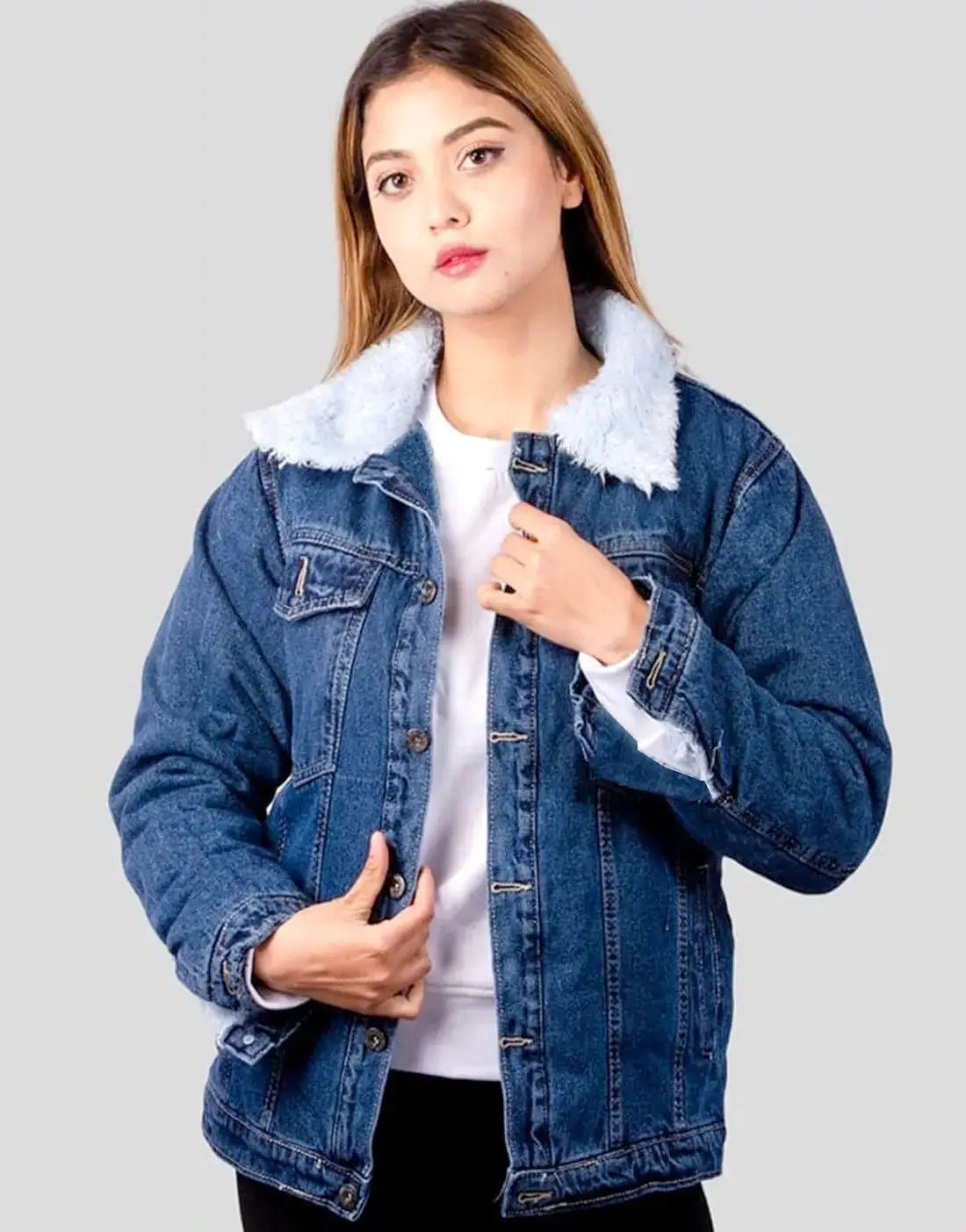 Unisex Stylish Fur Denim Jacket for Winters | Warm Jean Jacket for Men & Women