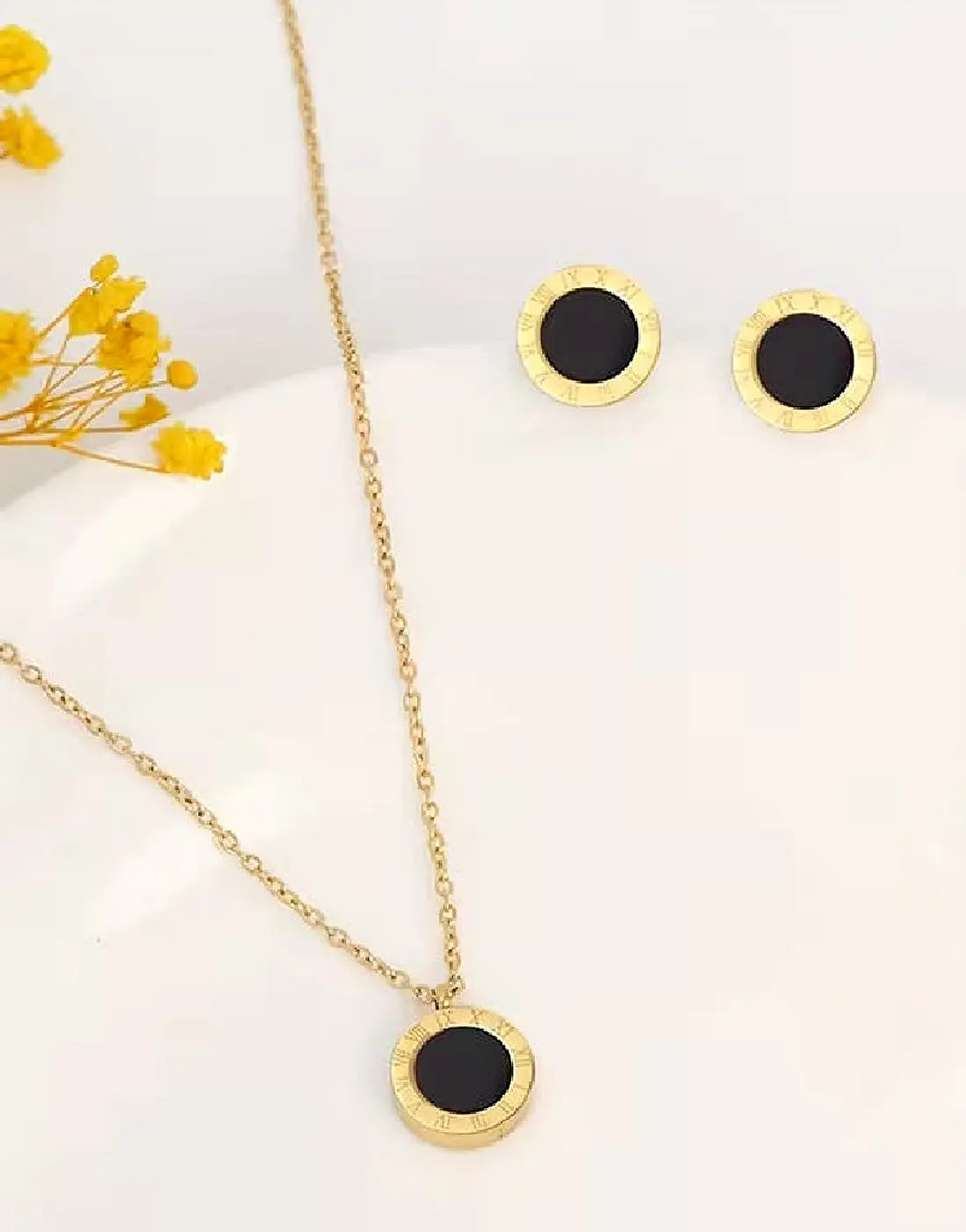 Designer-Inspired Stainless Steel Roman Numeral Pendant with Earrings