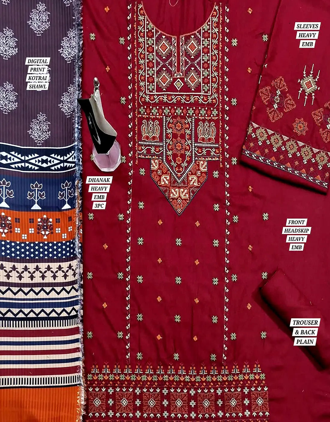 Elegant Embroidered Maroon Dhanak Dress for Women β Most Demanding Winter Style