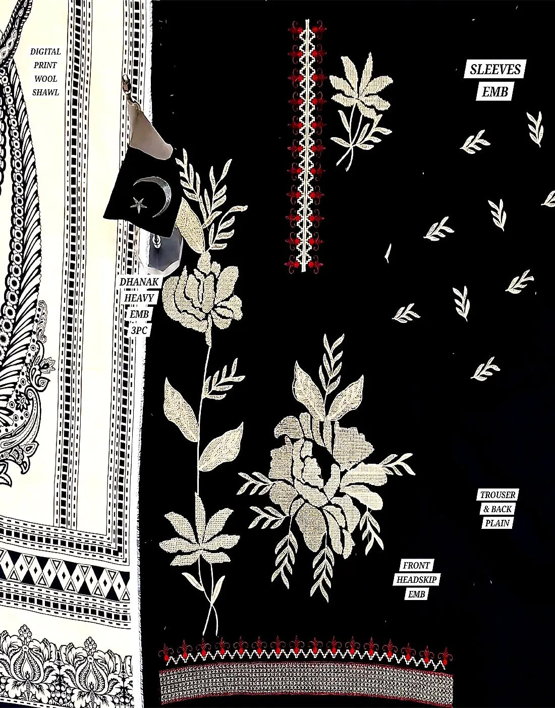 Premium Embroidered Black Dhanak Suit for Winter Festive Occasions
