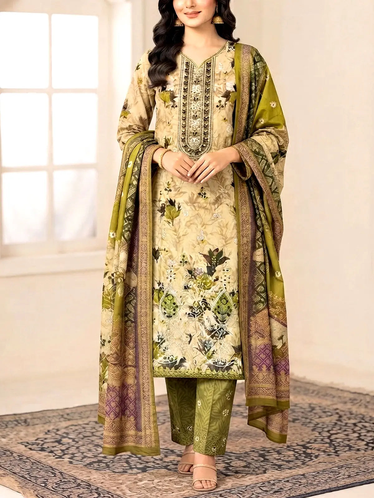 Elegant Embroidered Dhanak Winter Dress 2026 with Dhanak Shawl