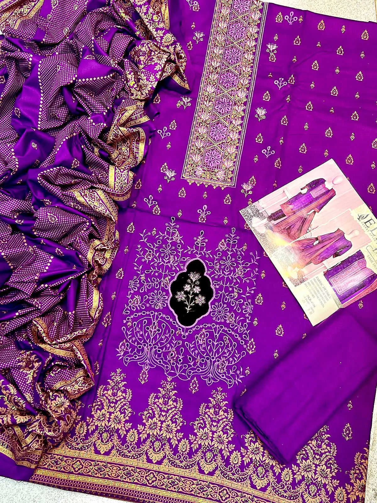 Elegant Embroidered Purple Dhanak Winter Dress 2026 with Dhanak Shawl
