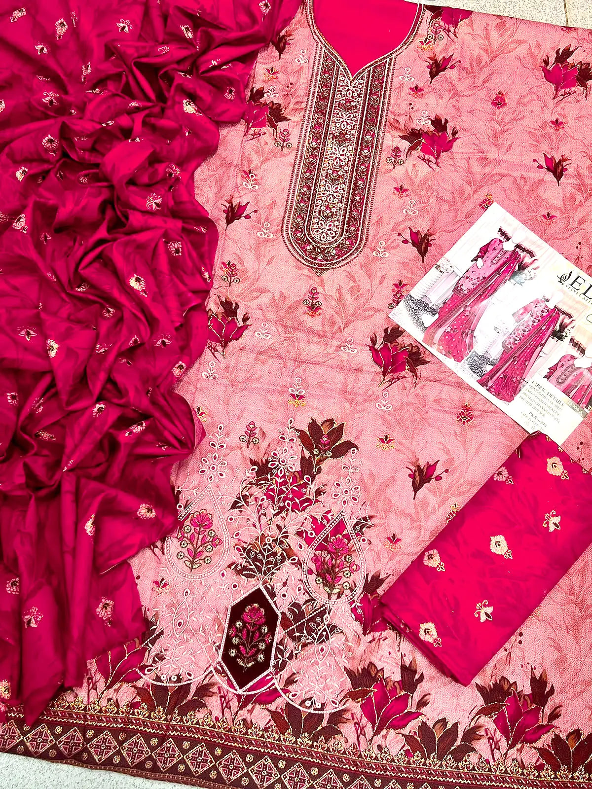Elegant Embroidered Pink Dhanak Winter Dress 2026 with Dhanak Shawl