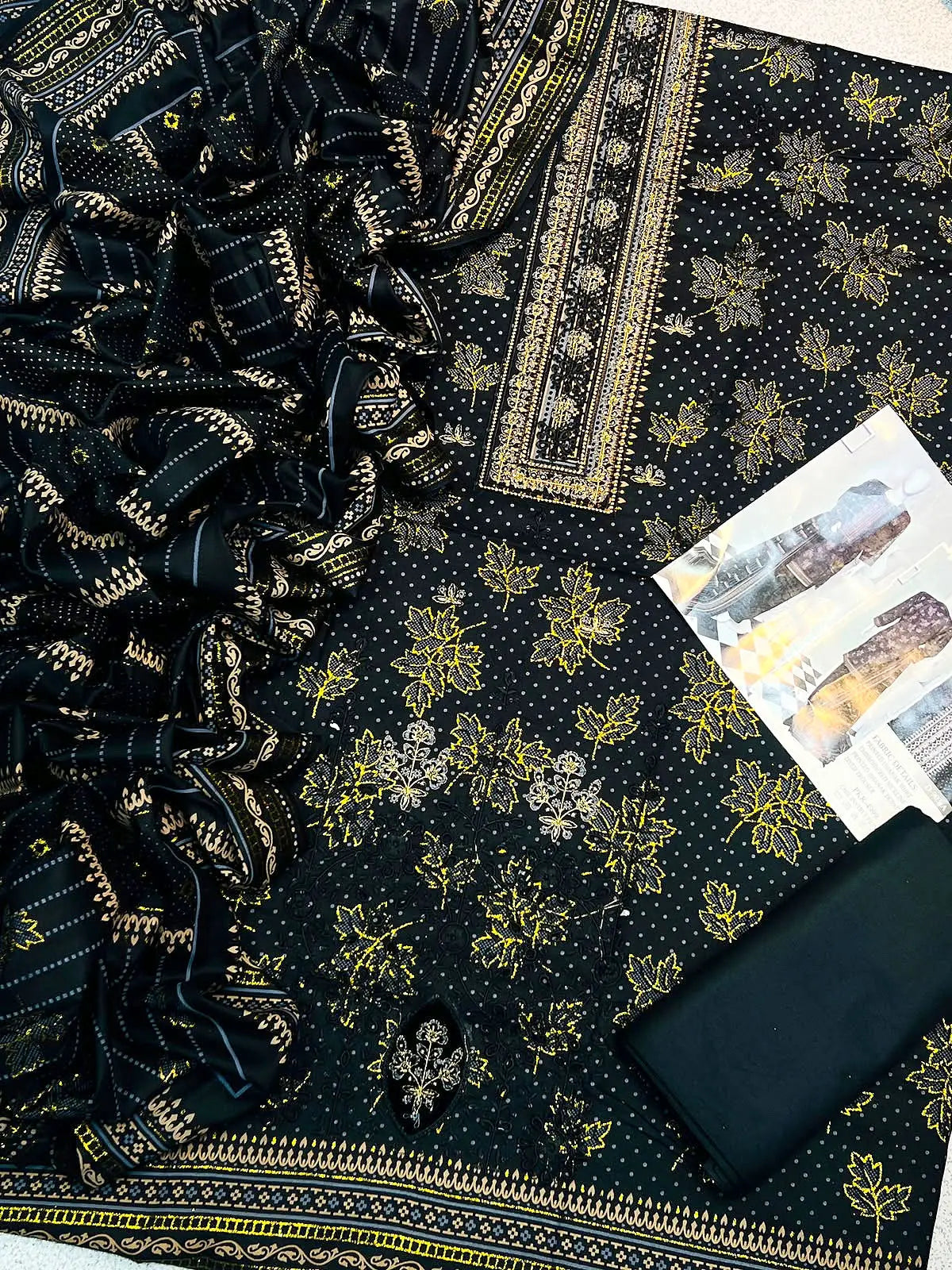 Elegant Embroidered Black Dhanak Winter Dress 2026 with Dhanak Shawl