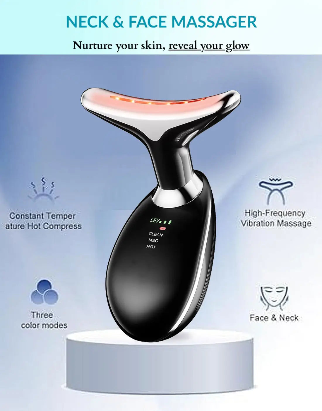 Rechargeable LED Facial Massager for Face & Neck - Vibrating Massager
