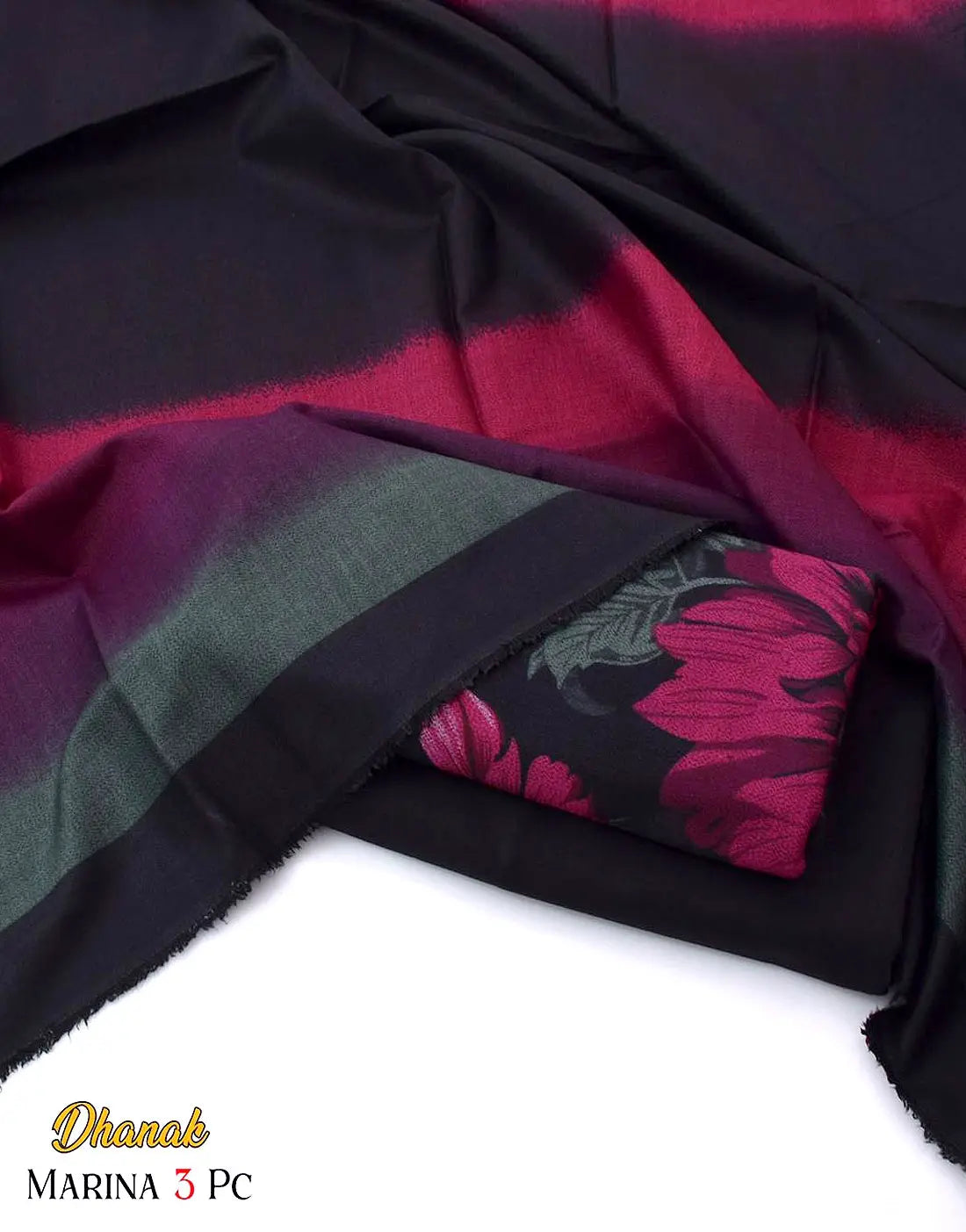 All-Over Digital Floral Print Dhanak Winter Dress with Dhanak Shawl