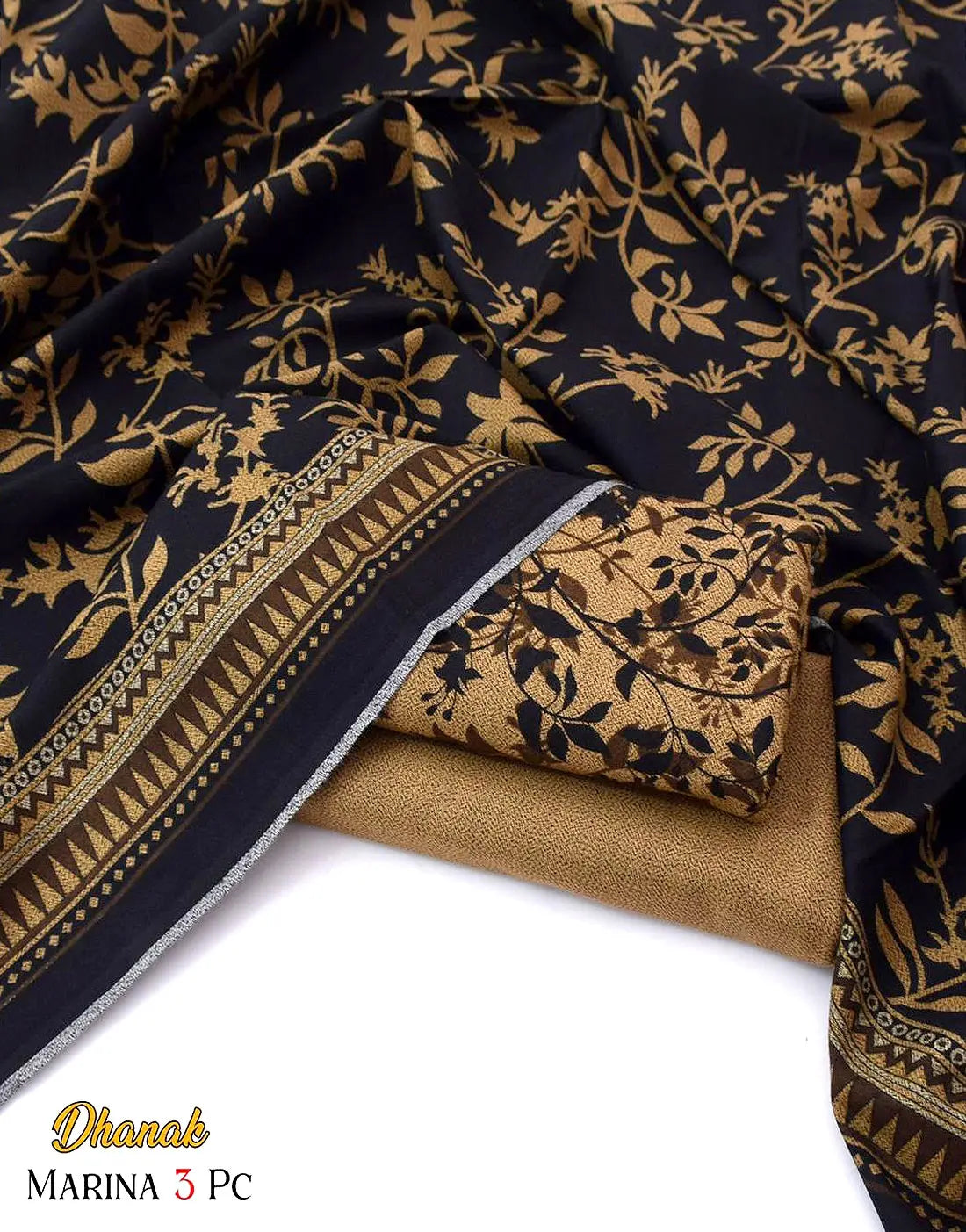 All-Over Digital Floral Print Dhanak Winter Dress with Dhanak Shawl