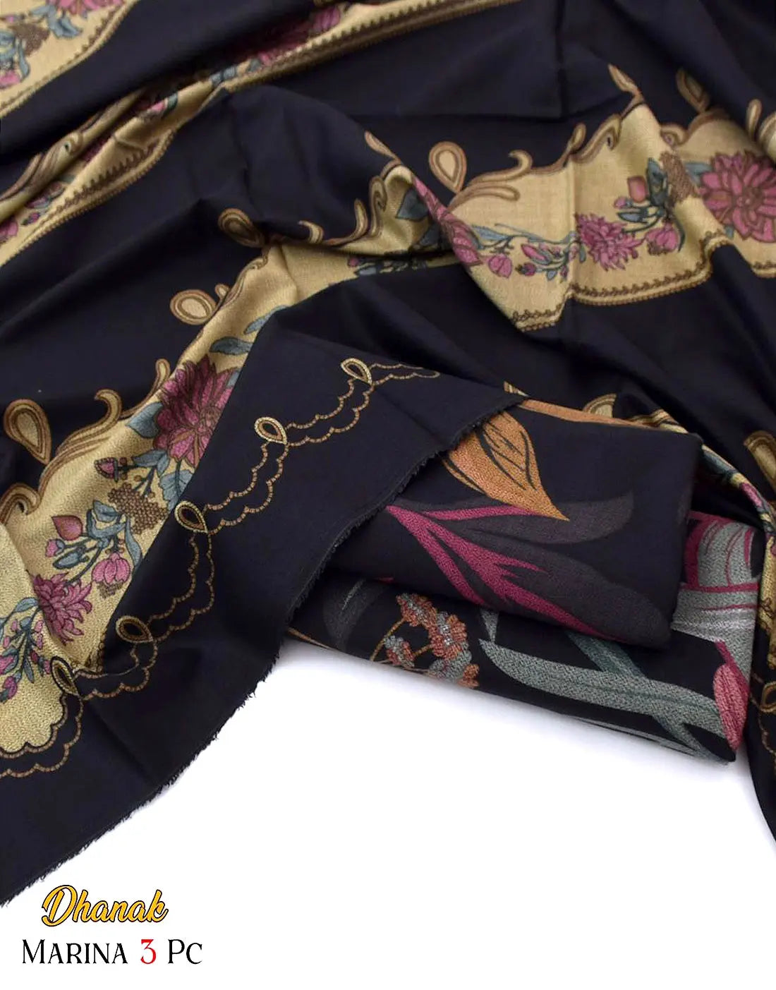 All-Over Digital Floral Print Dhanak Winter Dress with Dhanak Shawl