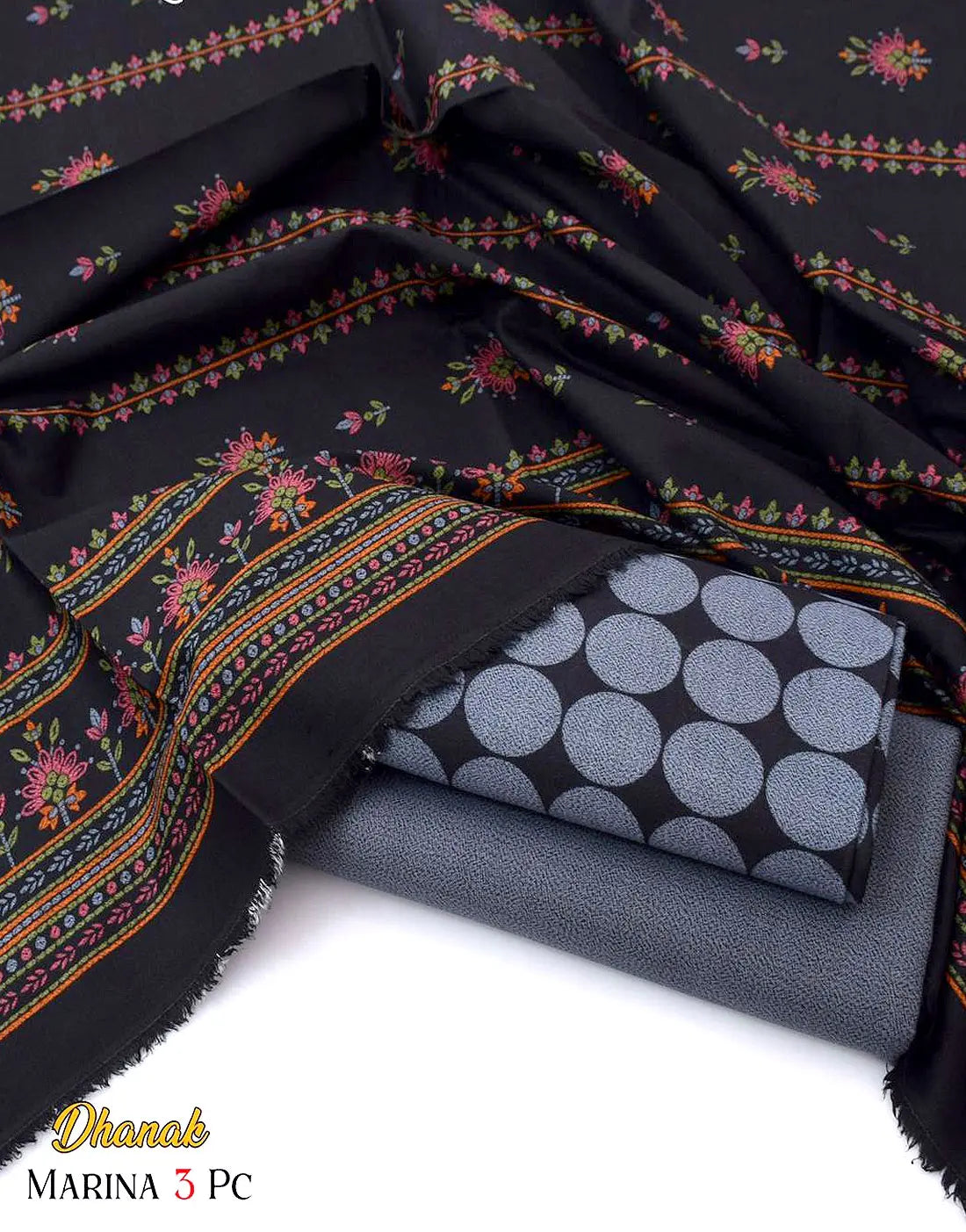 All-Over Digital Print Gray Dhanak Winter Dress with Dhanak Shawl