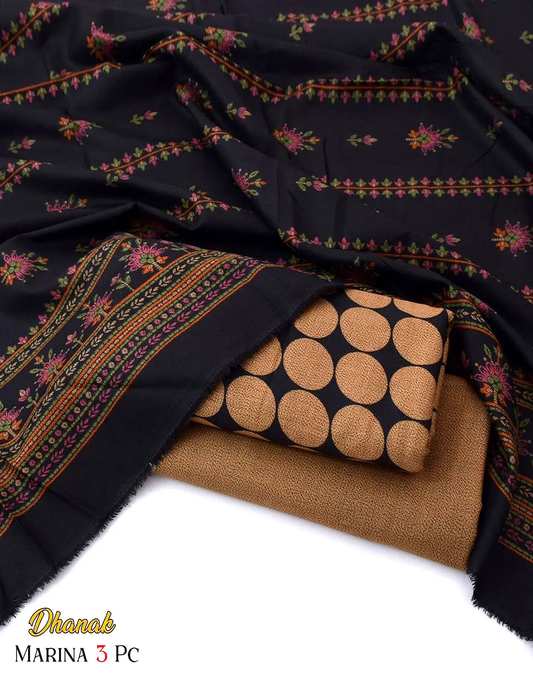 Digital Print Beige Dhanak Winter Dress with Dhanak Shawl