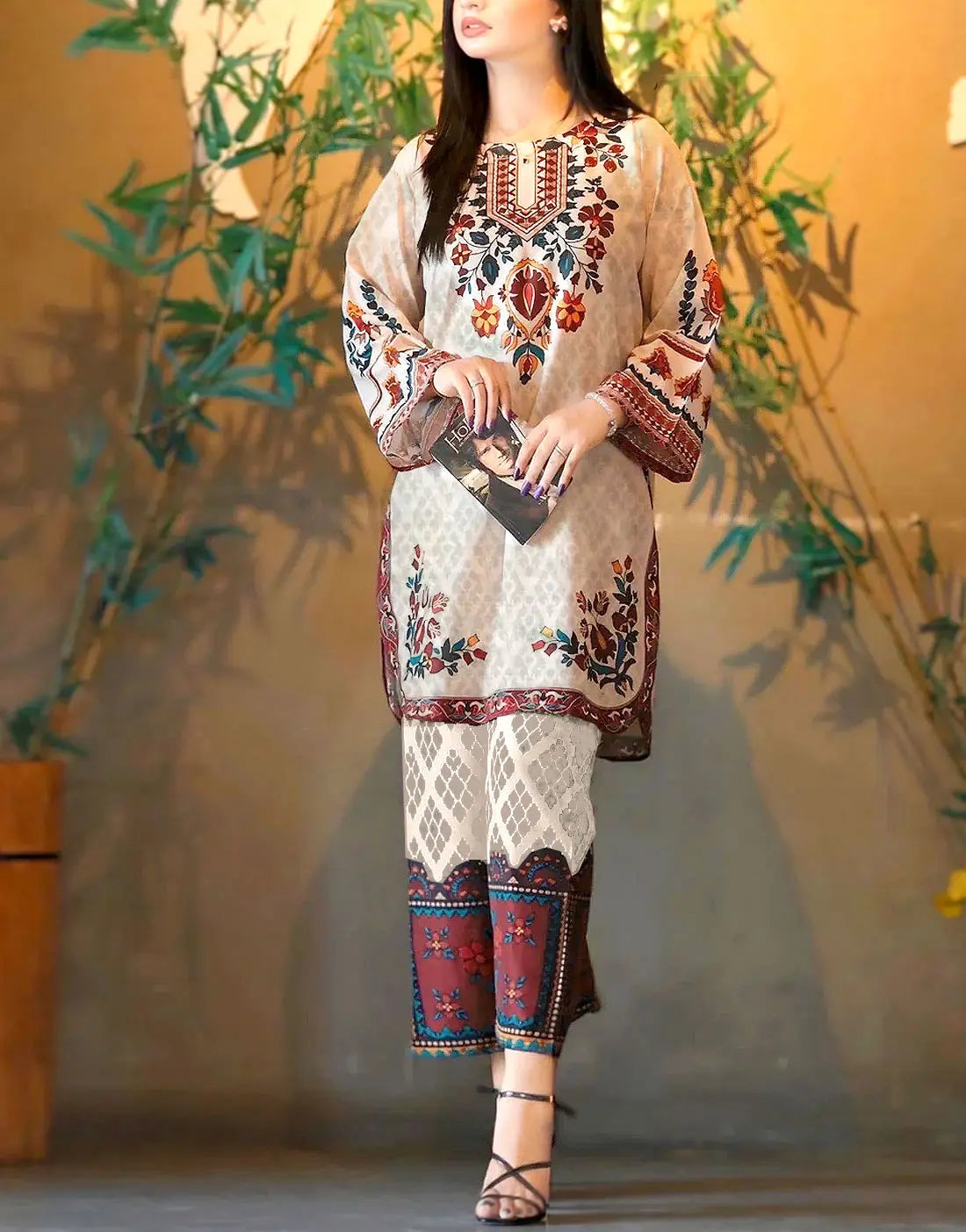 All-Over Digital Print 2-Piece Karandi Dress for Girls - Most Demanding Design