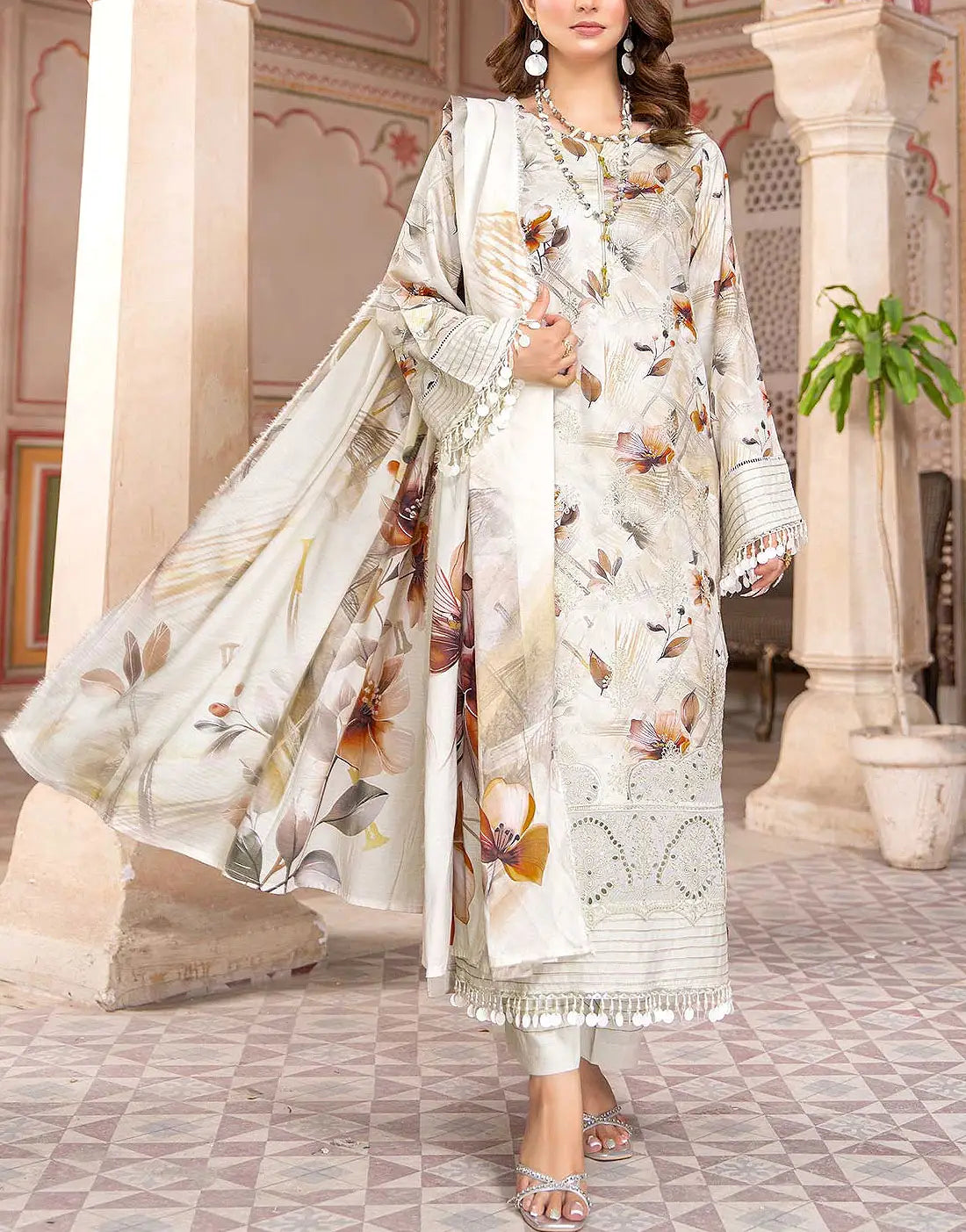 Trendy Digital Print Ivory Color Lawn Dress with Lawn Dupatta