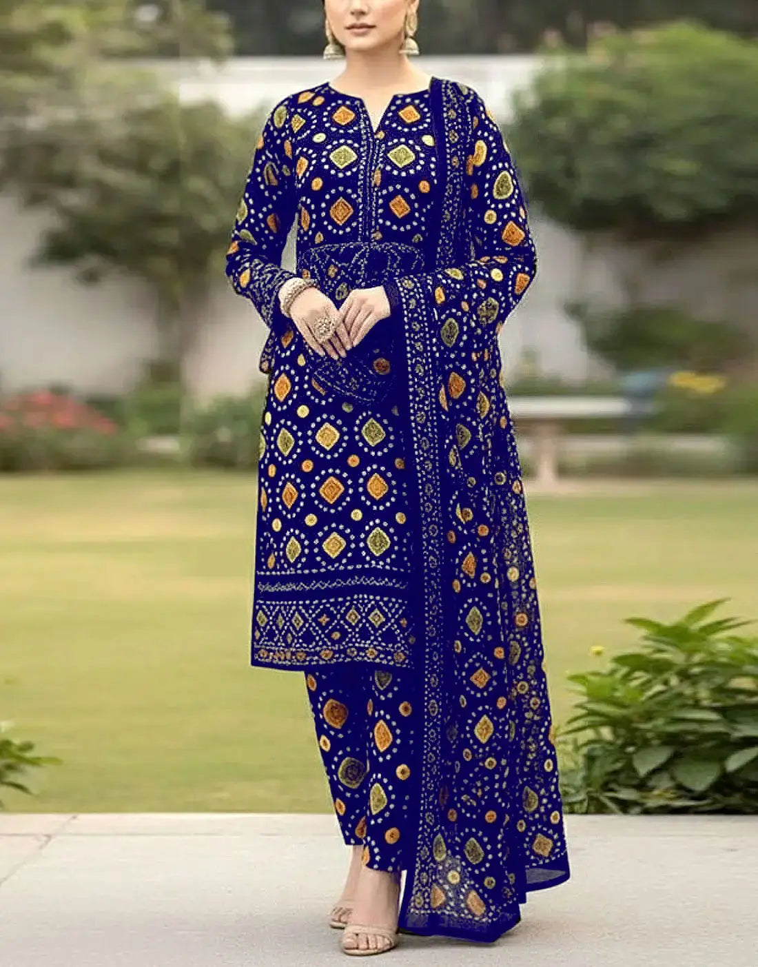 Stylish All-Over Digital Chunri Print Blue Lawn Suit for Daily and Party Use