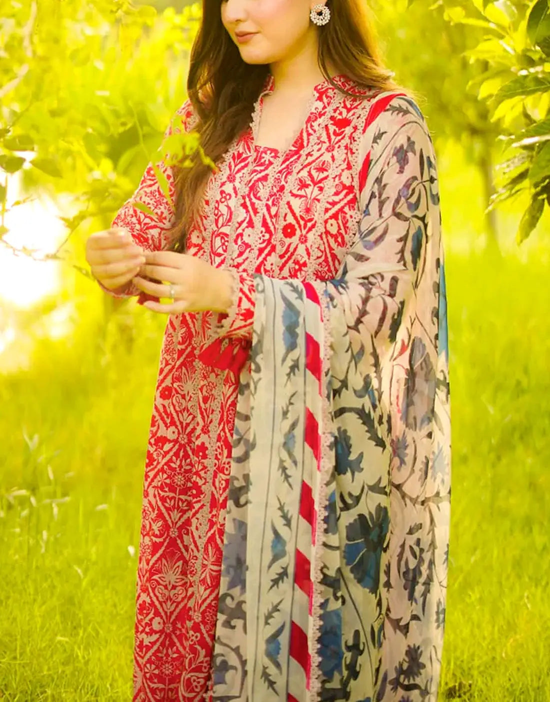 All-Over Digital Printed Lawn Dress with Chiffon Dupatta
