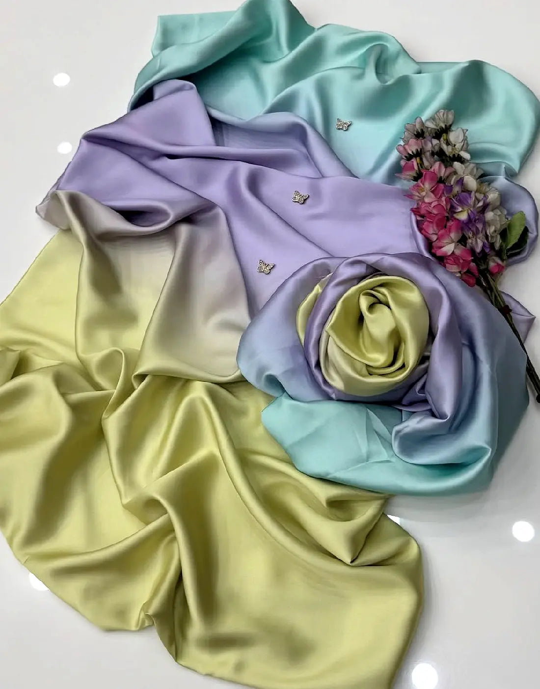 Trendy Ombre Style Digital Print Silk Dress for Girls