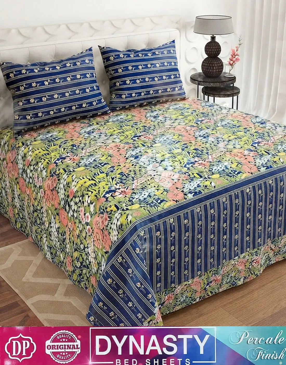 Dynasty 3-Piece Premium Cotton King Size Bedsheet with Pillow Covers