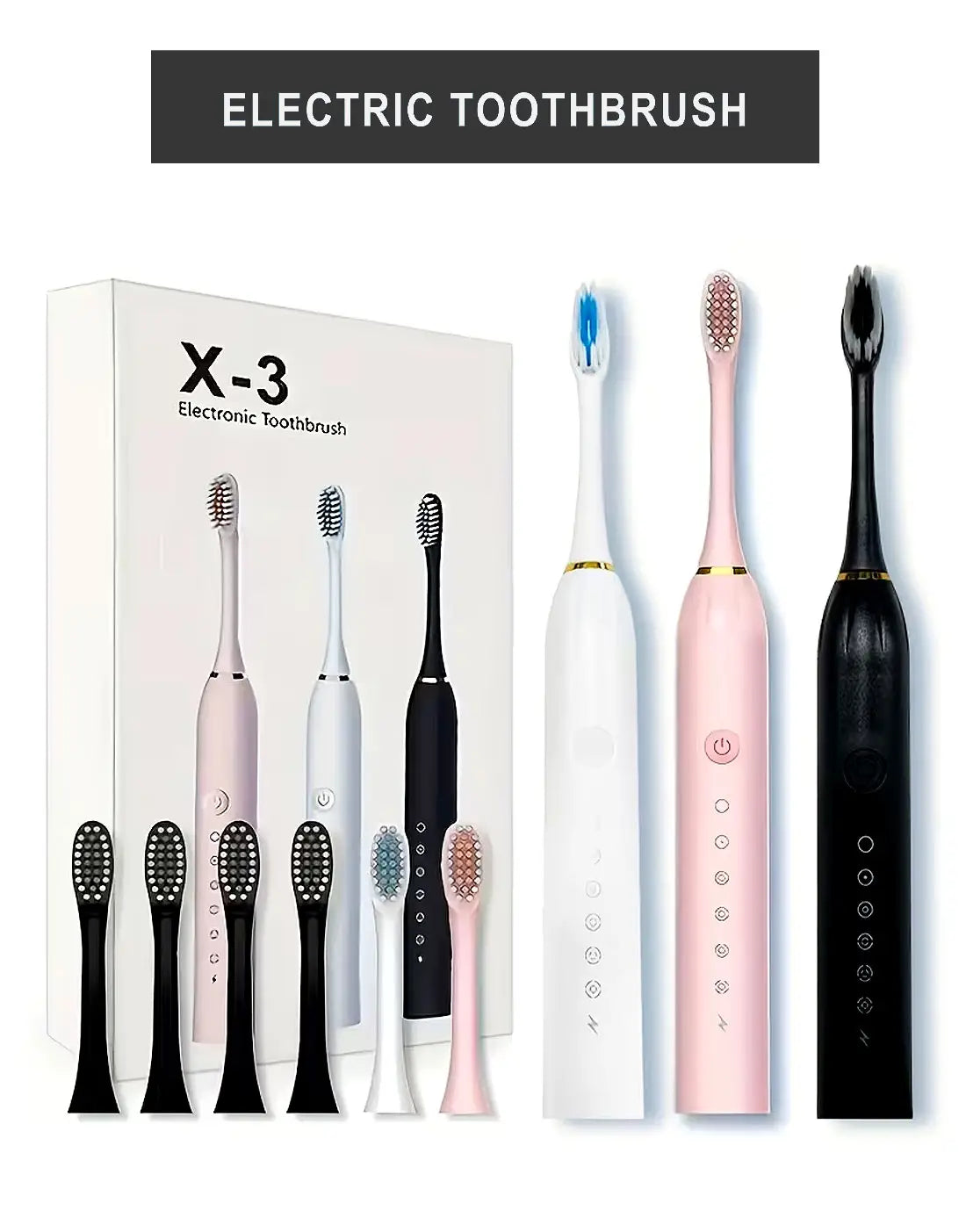 Rechargeable X3 Sonic Electric Toothbrush with 4 Detachable Bristles