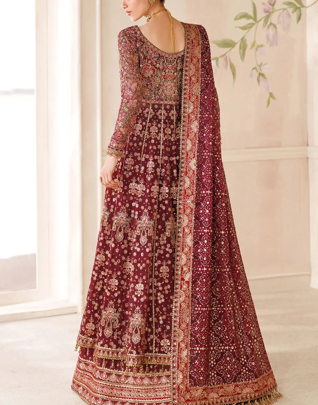 Luxurious Heavy Embroidered Chiffon Maxi Dress - Perfect for Wedding Functions