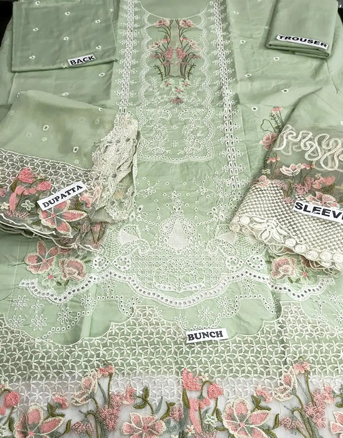 Heavy Schiffli Embroidered Cotton Party Dress with Emb. Chiffon Dupatta